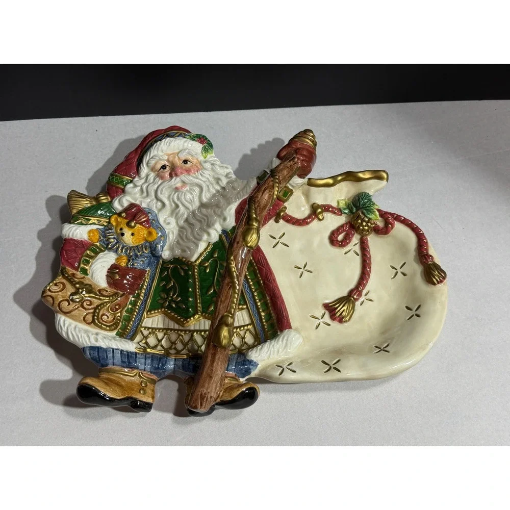 Fitz and Floyd Classics Santa Claus Ceramic Candy Dish Tray Handcrafted Holiday